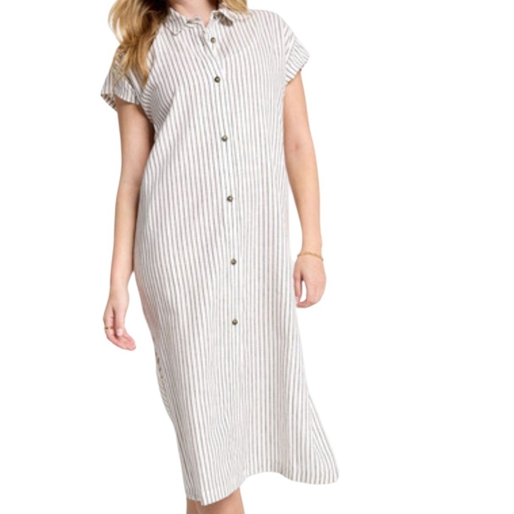 CALIA Swim Cover Up Dress Women XS White Gray Stripe Ivory Button Down Beach New